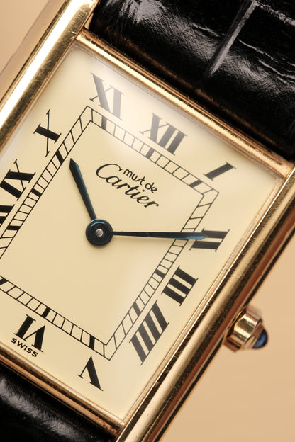 CARTIER MUST DE TANK VERMEIL (LM 23x31mm) ROMAN DIAL QUARTZ + Black Strap