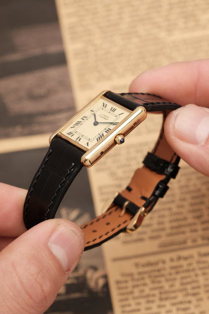 CARTIER MUST DE TANK VERMEIL (LM 23x31mm) ROMAN DIAL QUARTZ + Black Strap