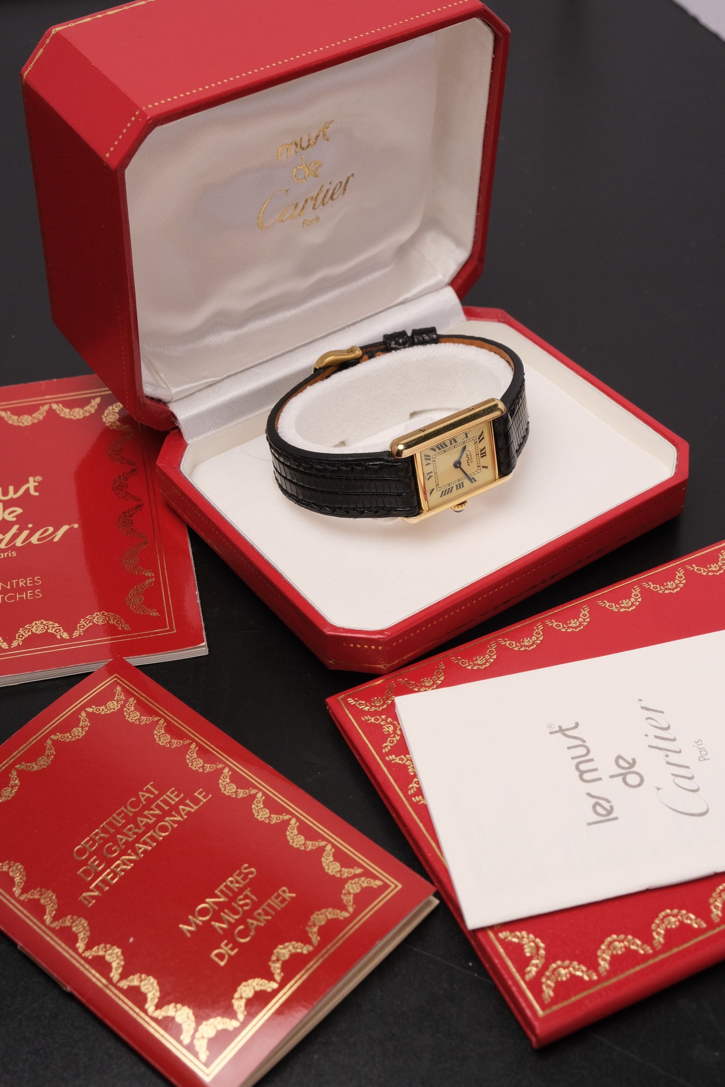 1999 Vintage Cartier Tank Vermeil 1613 ROMAN DIAL QUARTZ 20x28mm + Box and Paper