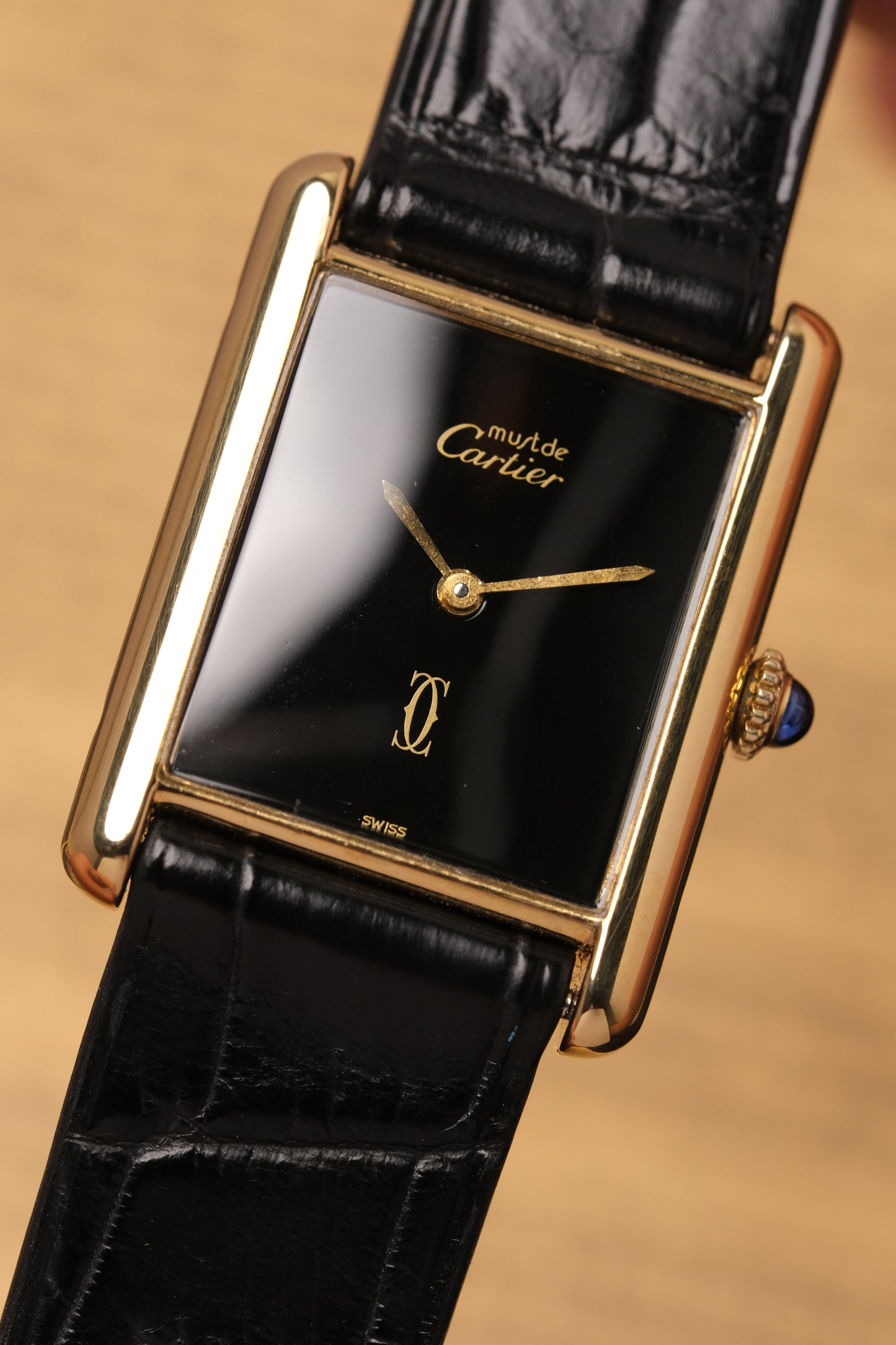 CARTIER MUST DE CARTIER TANK 23x31 Hand Winding VERMEIL Black DIAL REF. 6 062961