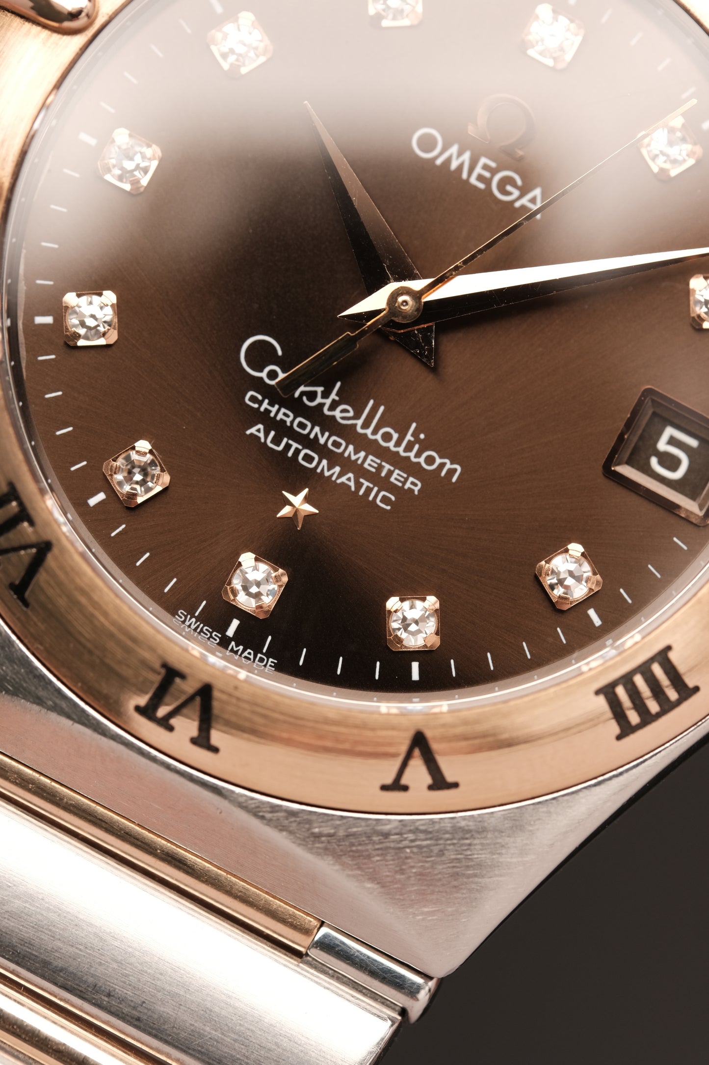 OMEGA WATCH CONSTELLATION 1301.60.00 - STAINLESS STEEL ROSE GOLD CHOCOLATE DIAMONDS (2000S)