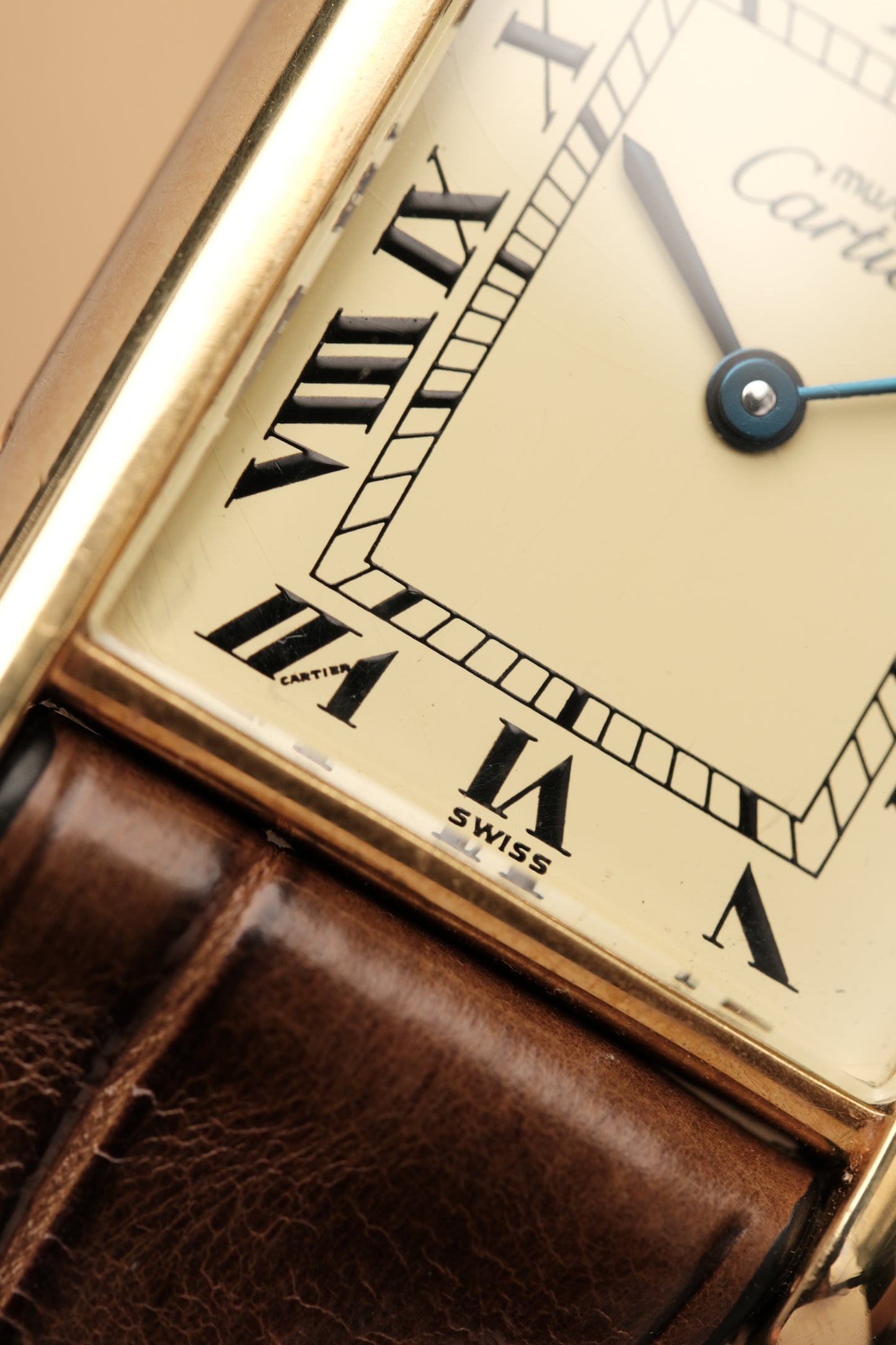 CARTIER MUST DE TANK VERMEIL (LM 23x31mm) ROMAN DIAL QUARTZ + Coffee Strap