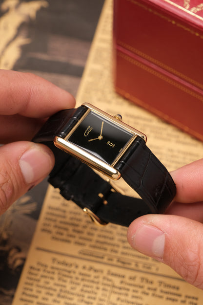 CARTIER MUST DE CARTIER TANK 23x31 Hand Winding VERMEIL Black DIAL REF. 6 062961