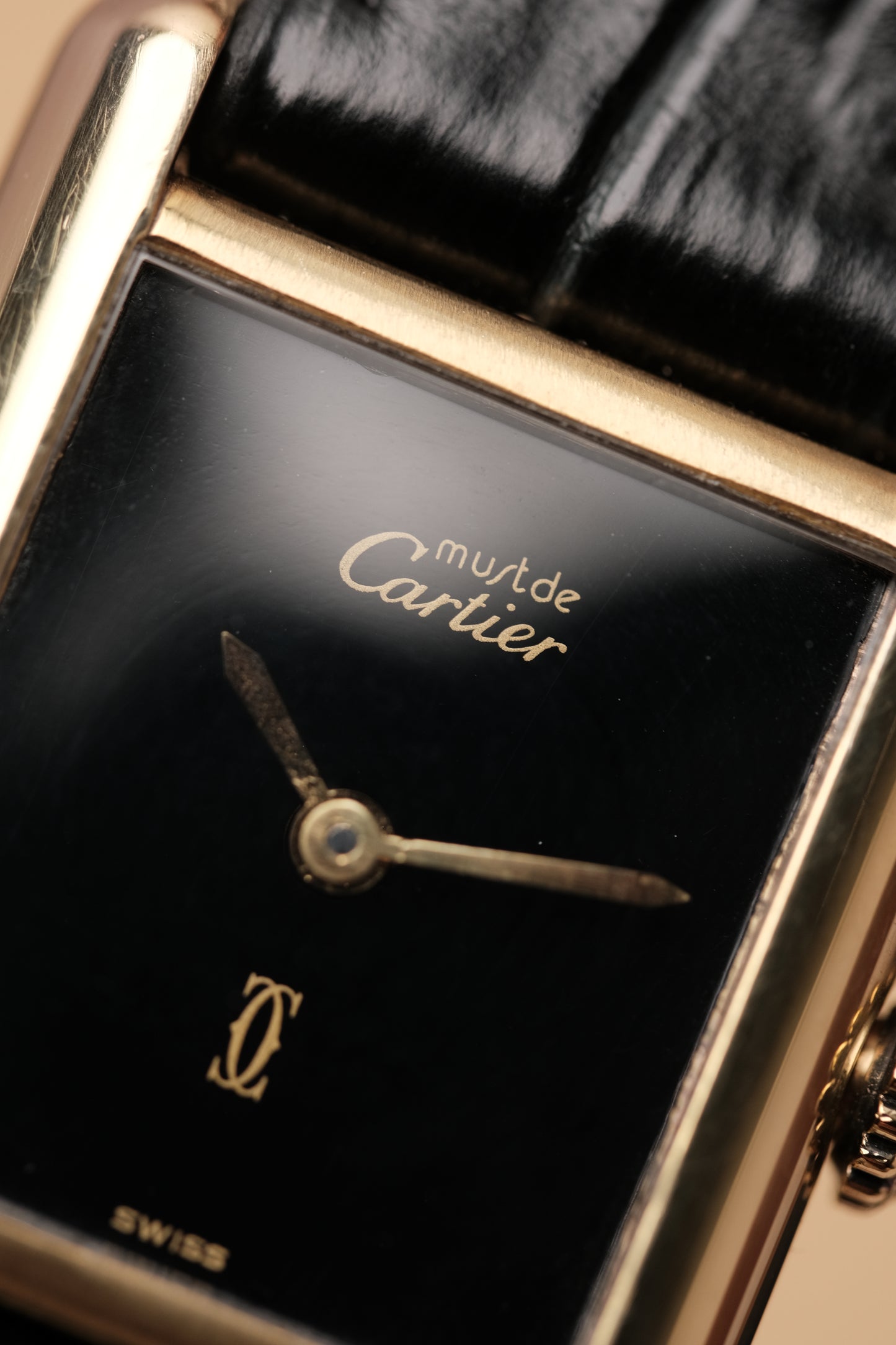 CARTIER MUST DE TANK VERMEIL (SM 20x28mm) BLACK DIAL HAND WINDING 3012300