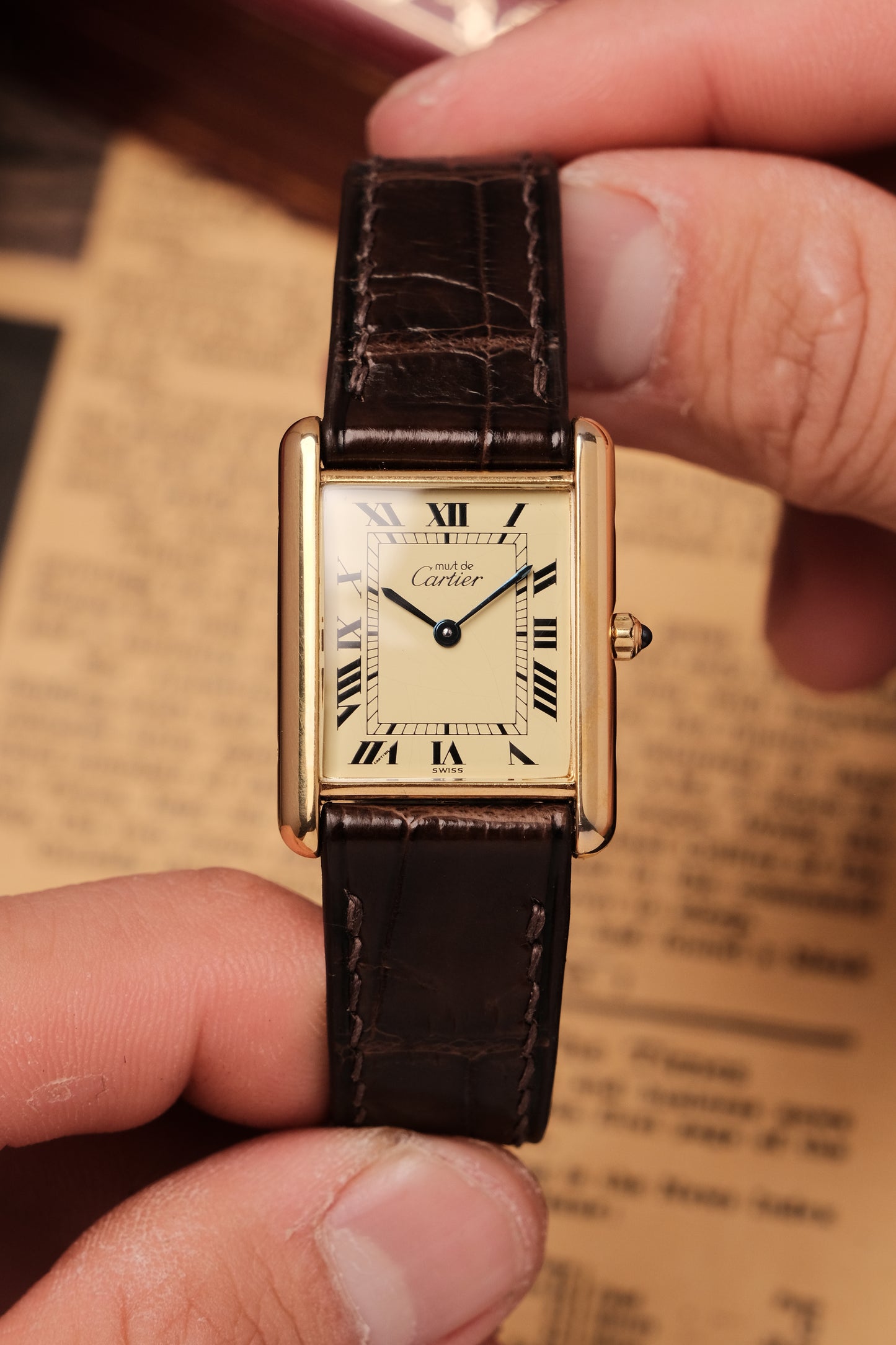 1990's CARTIER MUST DE CARTIER TANK VERMEIL ROMAN DIAL QUARTZ 23MM