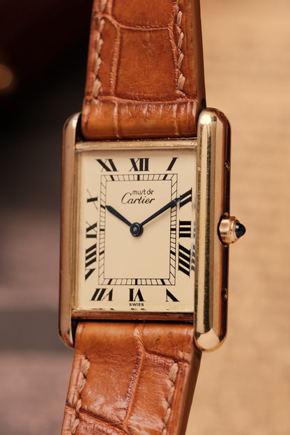 CARTIER MUST DE CARTIER TANK VERMEIL ROMAN DIAL REF. 64221