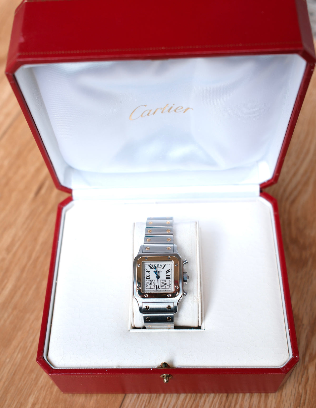 Cartier Santos Galbée Chronoflex Gold/Steel White Dial LM (29x41mm)Ref. 2425 + Box