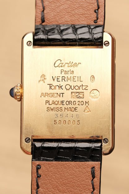 CARTIER MUST DE TANK VERMEIL (LM 23x31mm)Black Glossy Art Deco Dial 1990s Ref. 590005