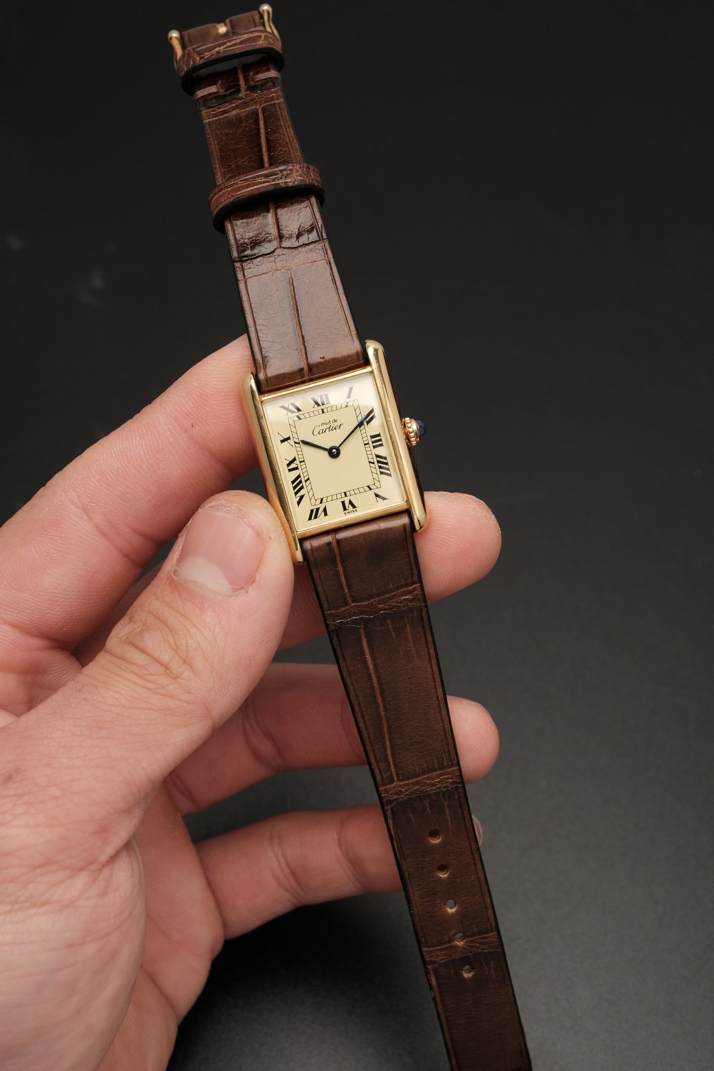 CARTIER MUST DE TANK VERMEIL (LM 23x31mm) ROMAN DIAL QUARTZ + Coffee Strap
