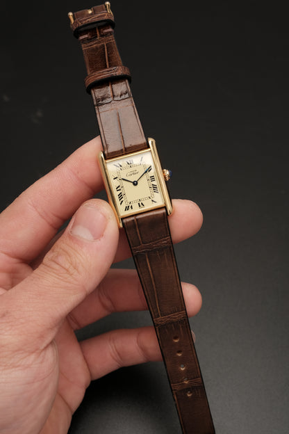 CARTIER MUST DE TANK VERMEIL (LM 23x31mm) ROMAN DIAL QUARTZ + Coffee Strap