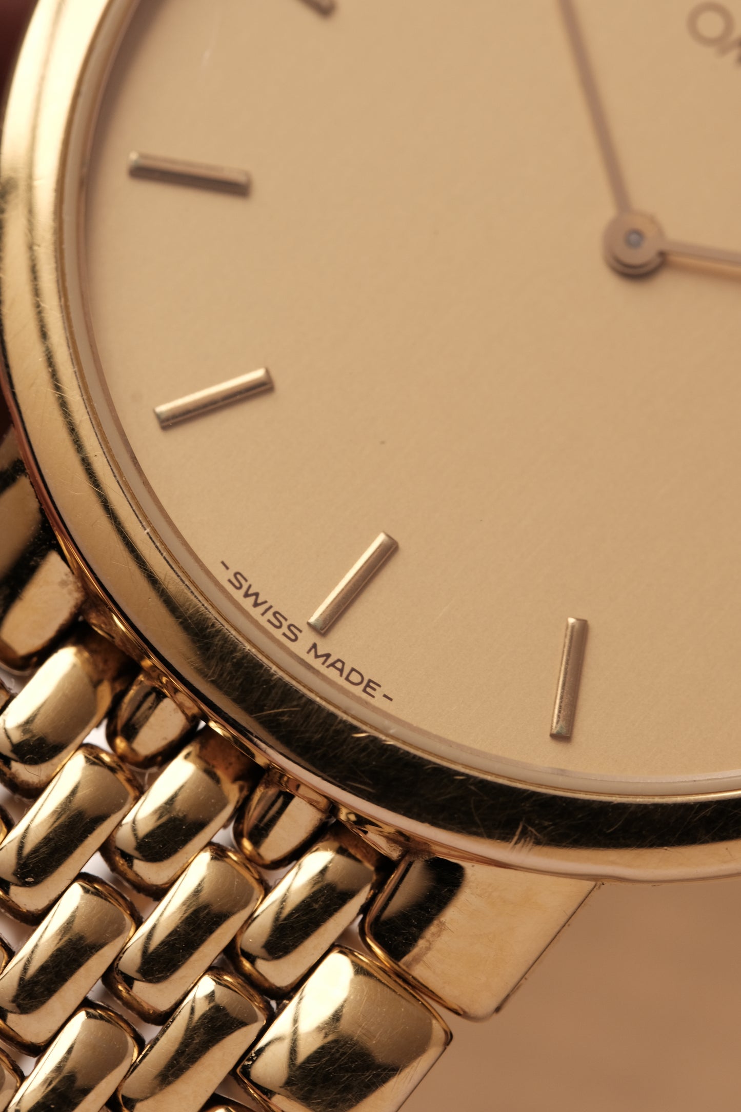 1990's (New Old Stock) Omega De Ville 395 0875.2 Quartz Gold Plated Integrated Bracelet