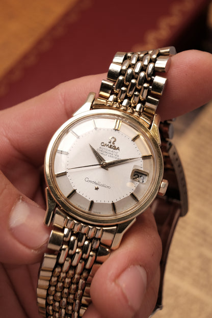 OMEGA CONSTELLATION PIE PAN DOG LEG GOLD AUTOMATIC CHRONOMETER REF. 168.005