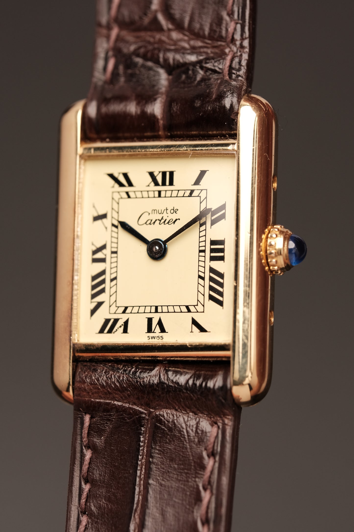 Vintage Cartier Must De Tank Vermeil (SM 20x28mm) ROMAN Ivory DIAL QUARTZ Ref.5057001