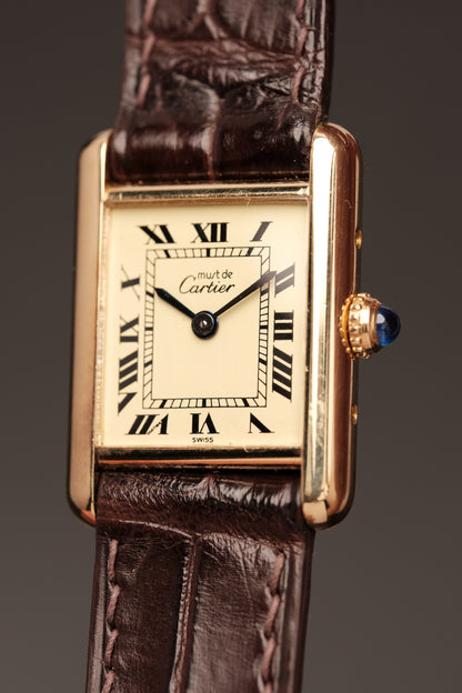Vintage Cartier Must De Tank Vermeil (SM 20x28mm) ROMAN Ivory DIAL QUARTZ Ref.5057001