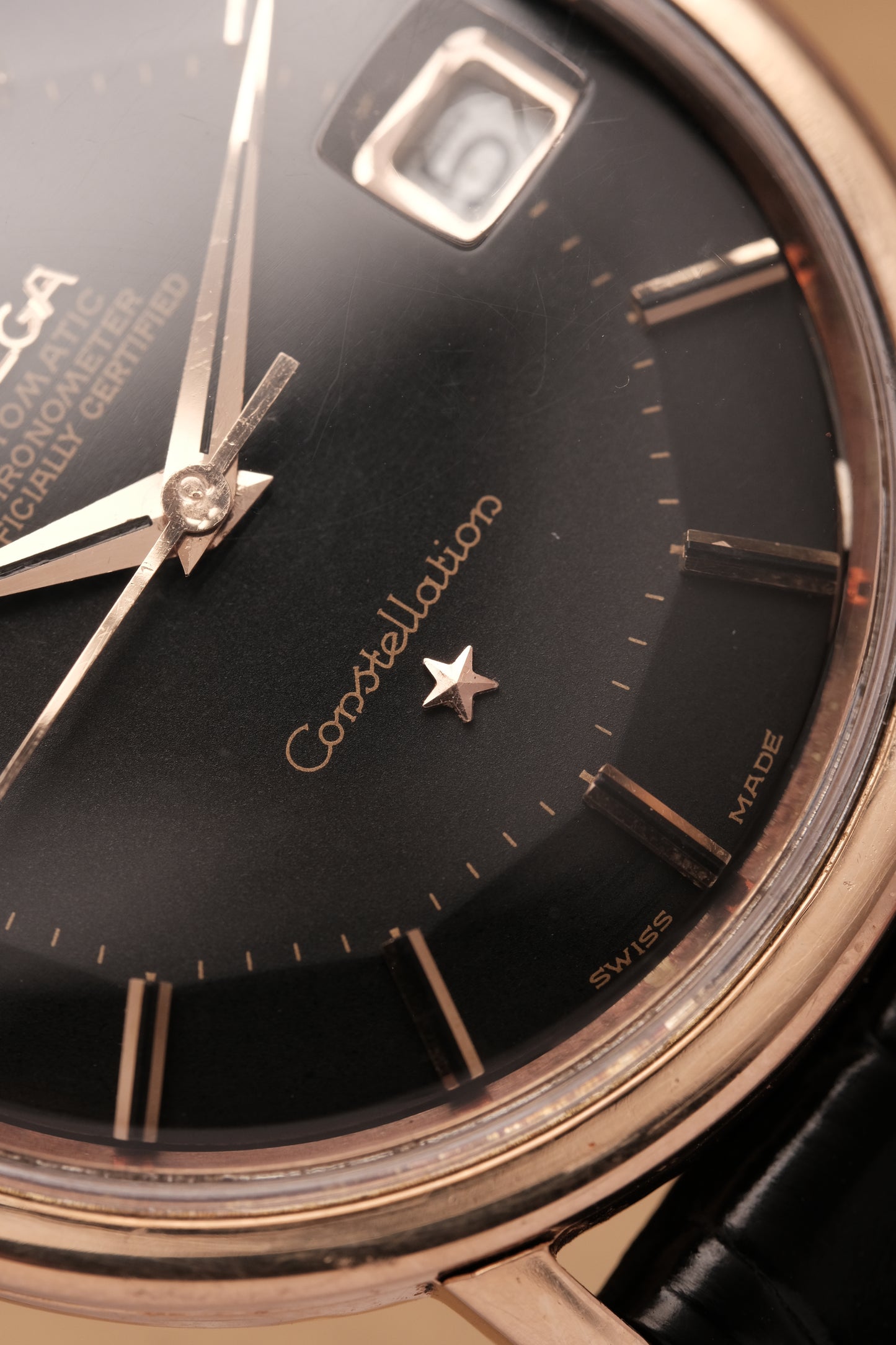 1966 OMEGA CONSTELLATION PIE PAN  Black Dial Rose Gold AUTOMATIC CHRONOMETER REF. 168.004