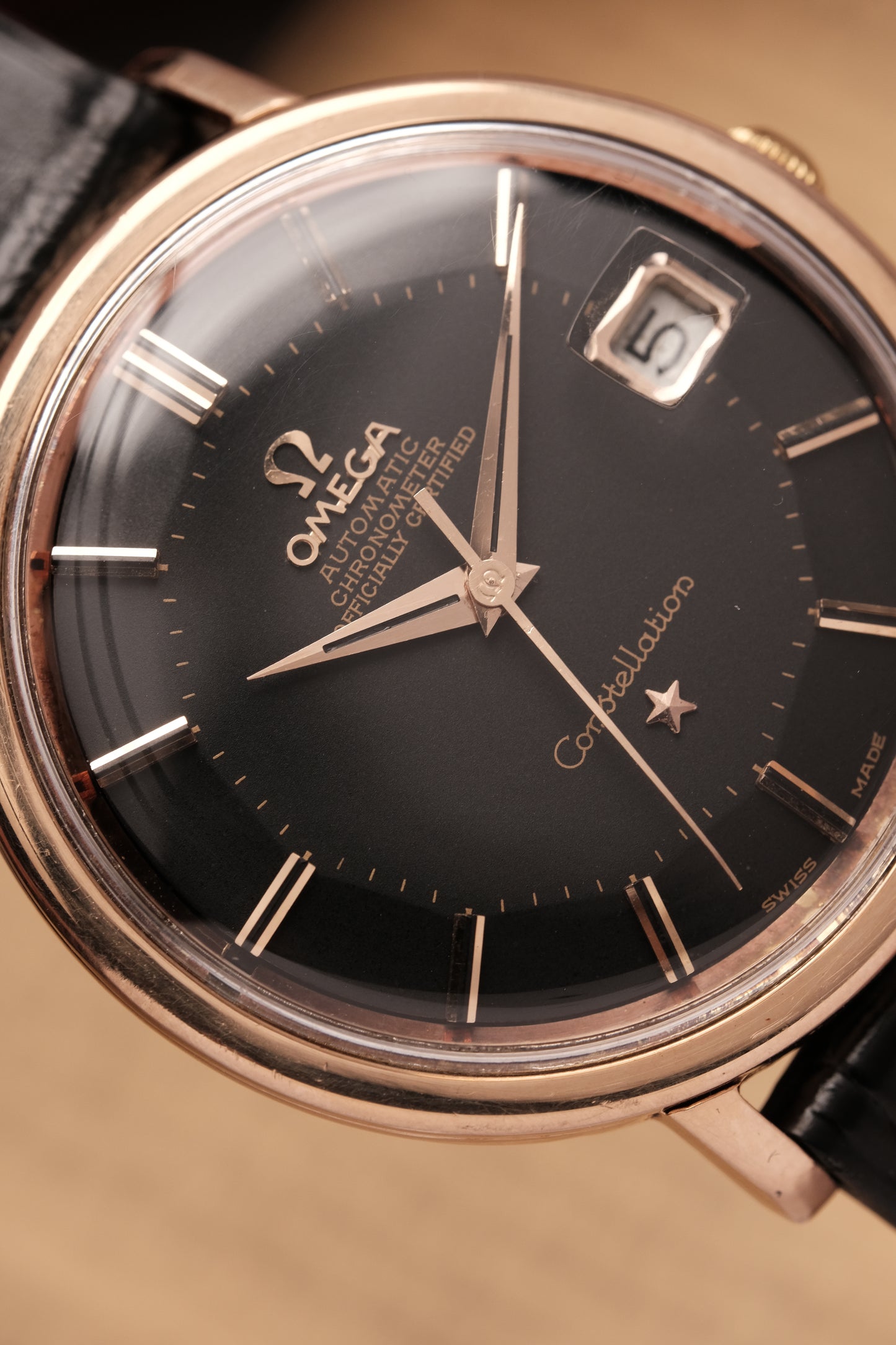 1966 OMEGA CONSTELLATION PIE PAN  Black Dial Rose Gold AUTOMATIC CHRONOMETER REF. 168.004