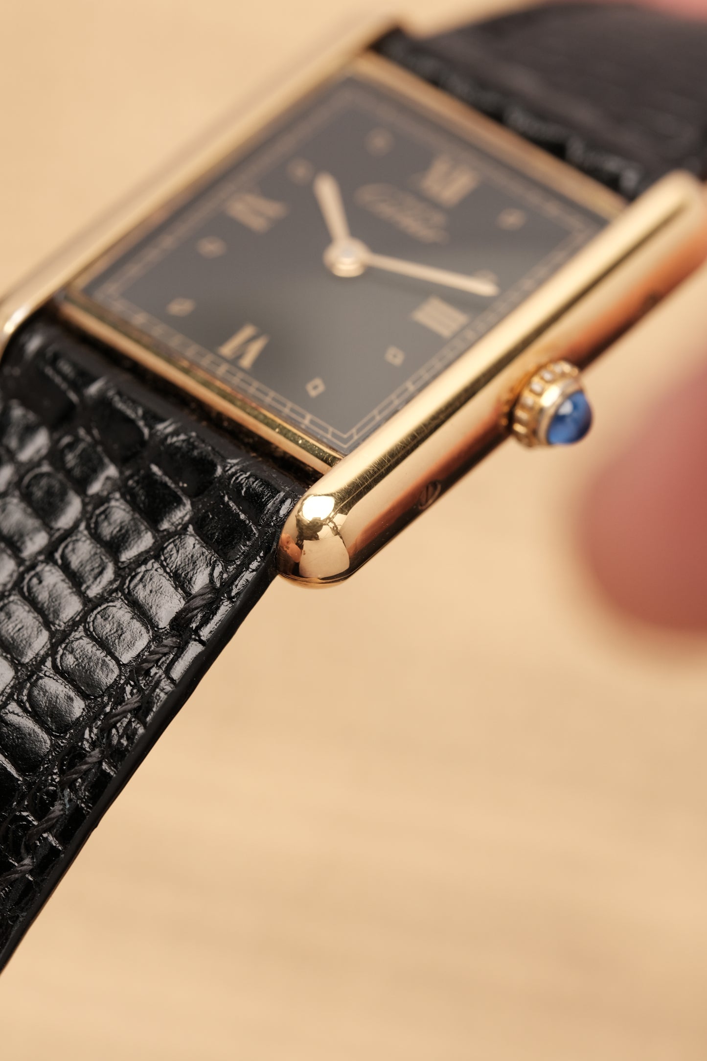 CARTIER MUST DE TANK VERMEIL (LM 23x31mm)Black Glossy Art Deco Dial 1990s Ref. 590005