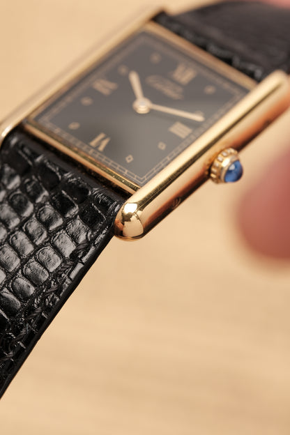 CARTIER MUST DE TANK VERMEIL (LM 23x31mm)Black Glossy Art Deco Dial 1990s Ref. 590005