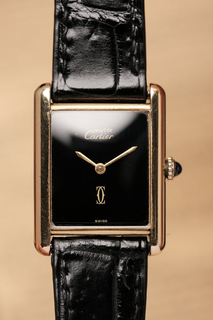 CARTIER MUST DE TANK VERMEIL (LM 23x31mm) HAND WINDING BLACK DIAL 6048114
