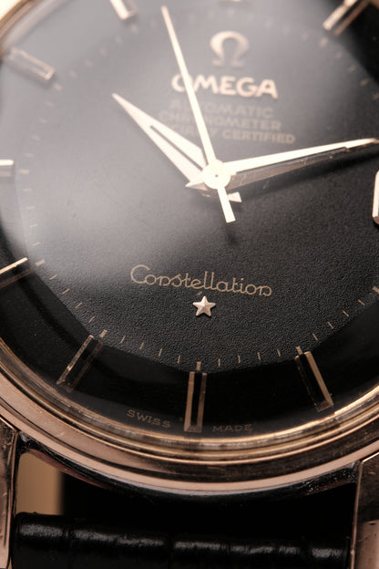 1963 OMEGA CONSTELLATION PIE PAN DOG LEG Black Dial Rose Gold  AUTOMATIC CHRONOMETER REF. 168.005