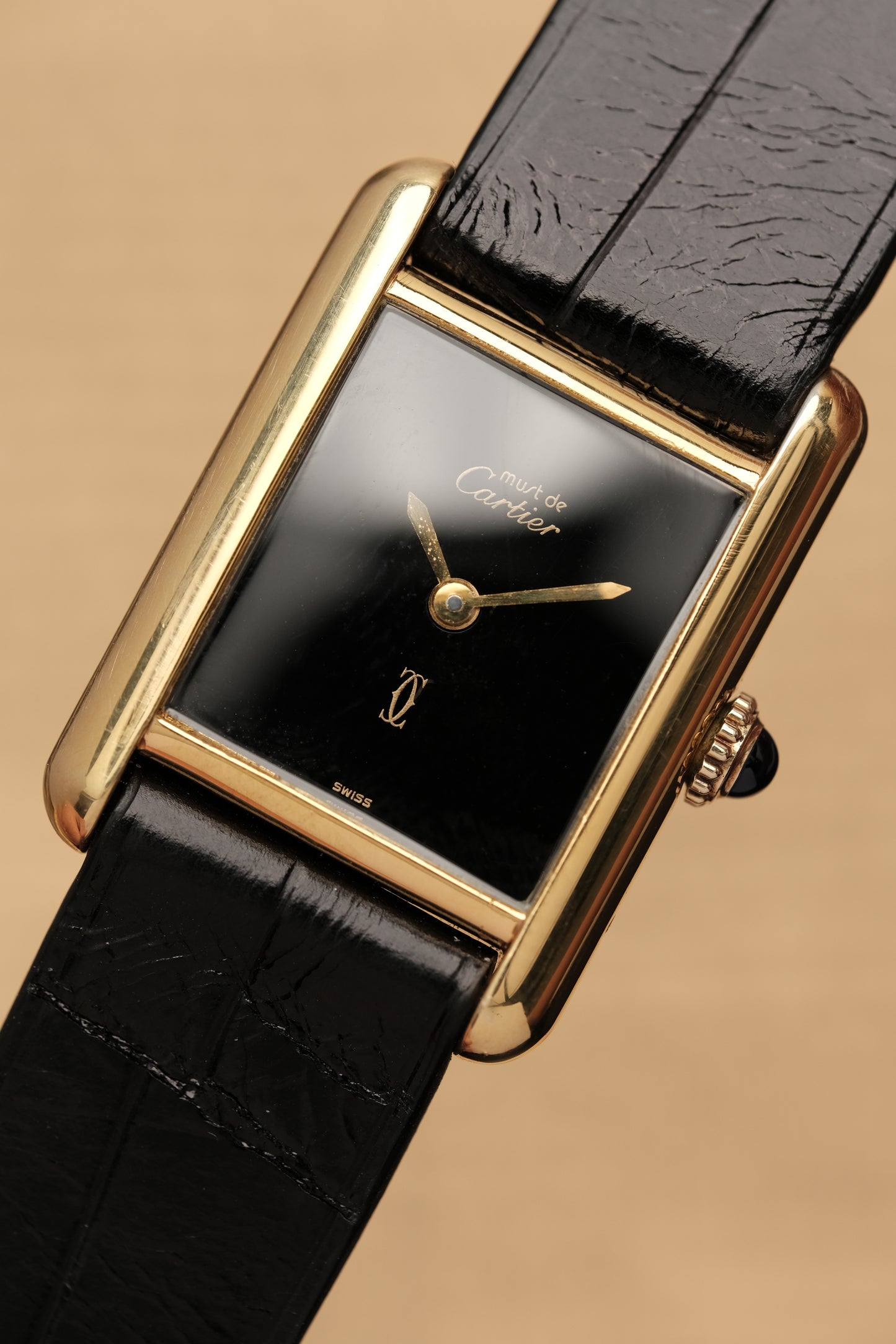 CARTIER MUST DE TANK VERMEIL (SM 20x28mm) BLACK DIAL HAND WINDING