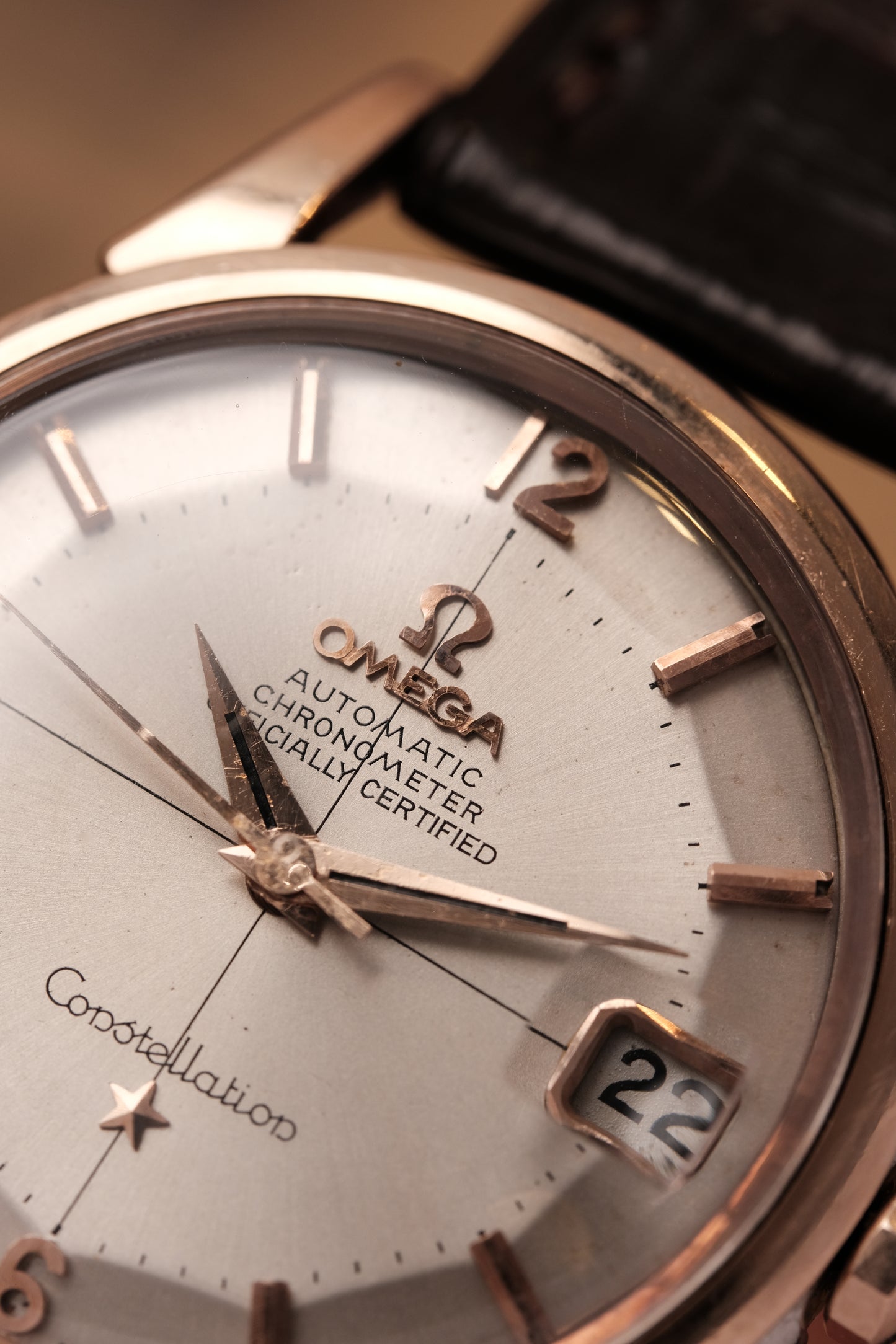 Vintage 1964 Omega Constellation Pie Pan Rose Gold Crosshair Dial  REF. 14393-10 SC (MOD CASE BACK)