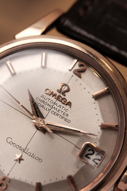 Vintage 1964 Omega Constellation Pie Pan Rose Gold Crosshair Dial  REF. 14393-10 SC (MOD CASE BACK)