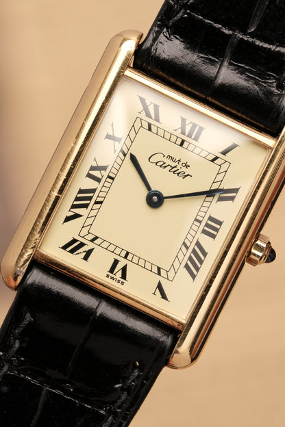 CARTIER MUST DE TANK VERMEIL (LM 23x31mm) ROMAN DIAL QUARTZ + Black Strap