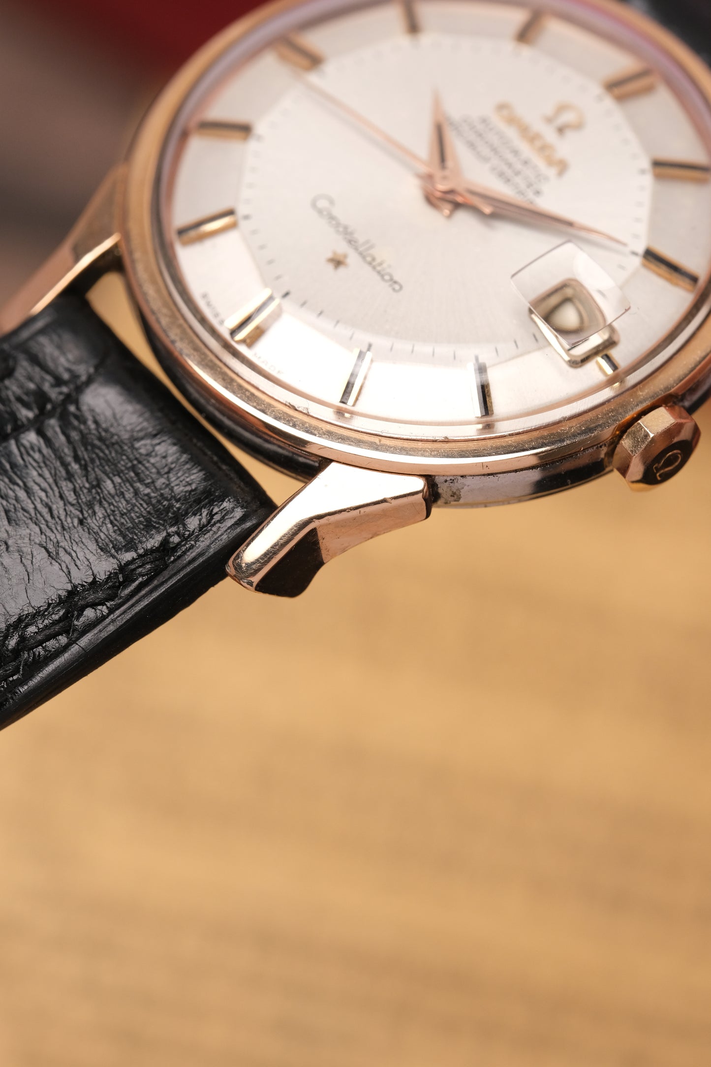 1966 OMEGA CONSTELLATION PIE PAN DOG LEG ROSE GOLD AUTOMATIC CHRONOMETER REF. 168.005