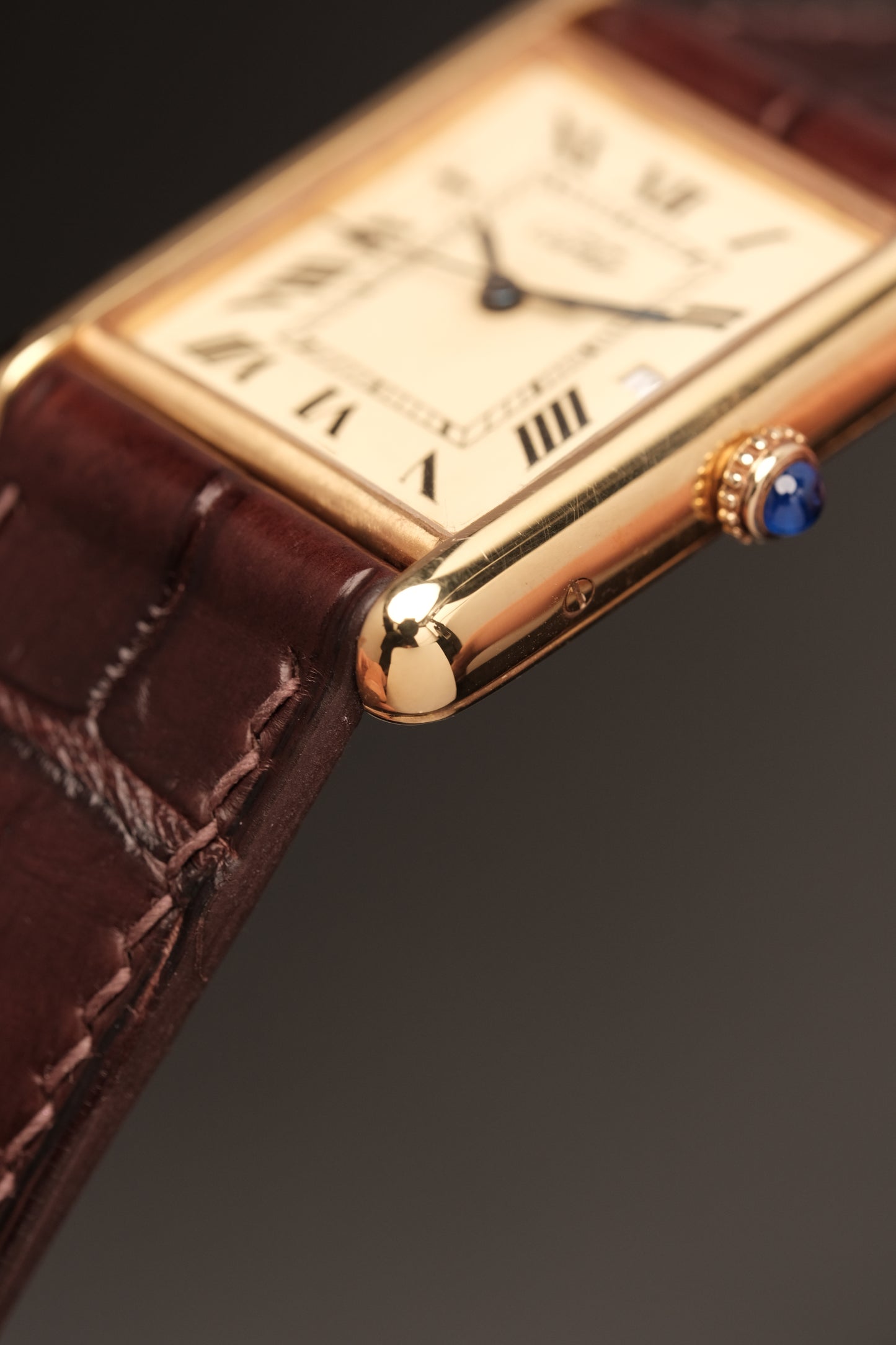 Vintage Cartier Must De Tank (XL 26x34mm) ROMAN DIAL QUARTZ Ref.2413 + Dark Brown Strap