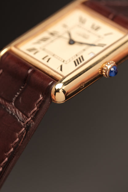 Vintage Cartier Must De Tank (XL 26x34mm) ROMAN DIAL QUARTZ Ref.2413 + Dark Brown Strap