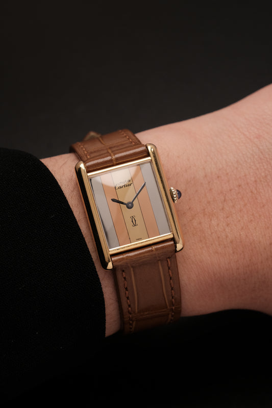 CARTIER  De Must Tank Trinity Vertical Stripe Dial Gold Hand Winding Gold-Plated Silver 925