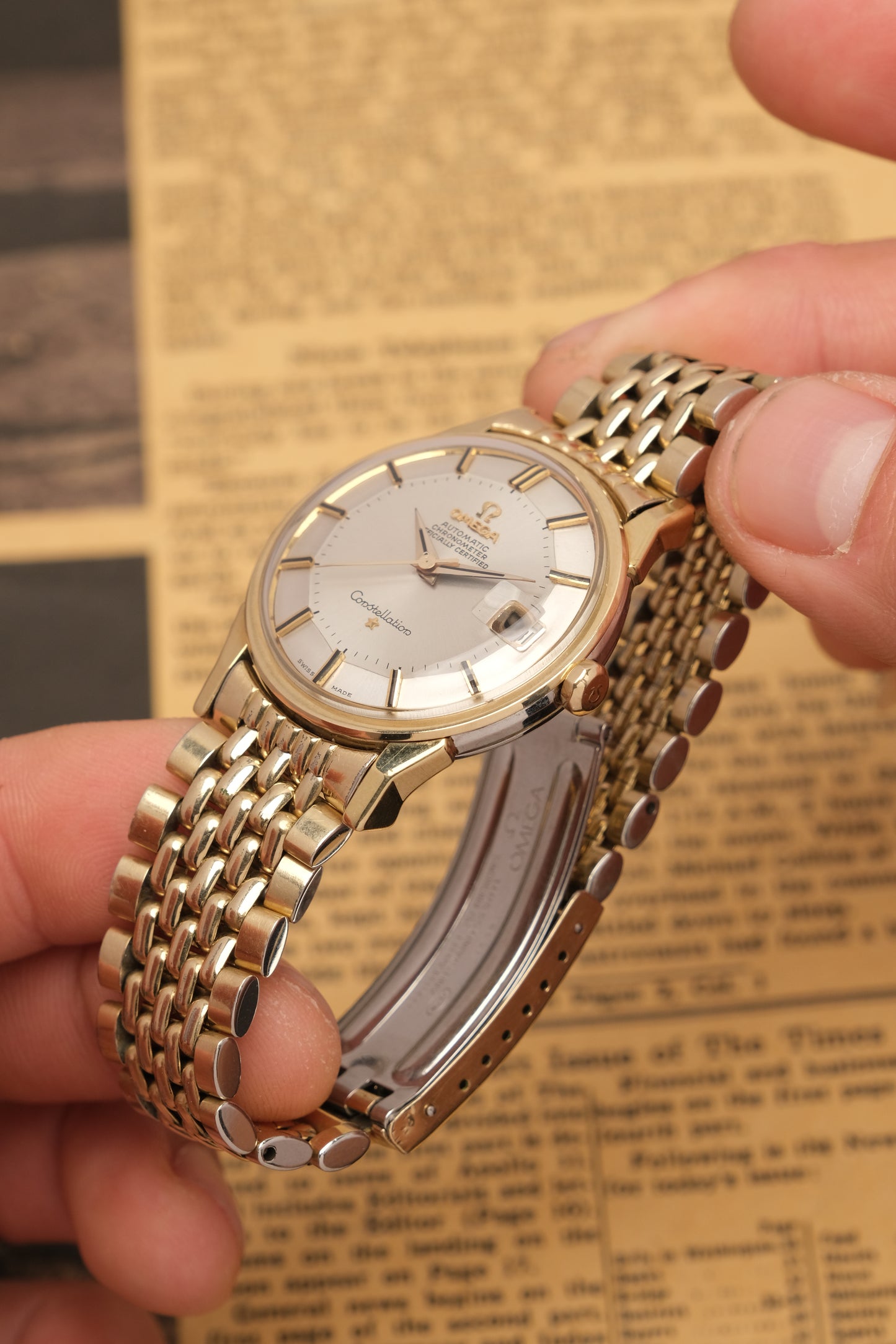 1966 OMEGA CONSTELLATION PIE PAN DOG LEG White Dial AUTOMATIC REF. 168.005 + BOX + Beads of rice bracelet
