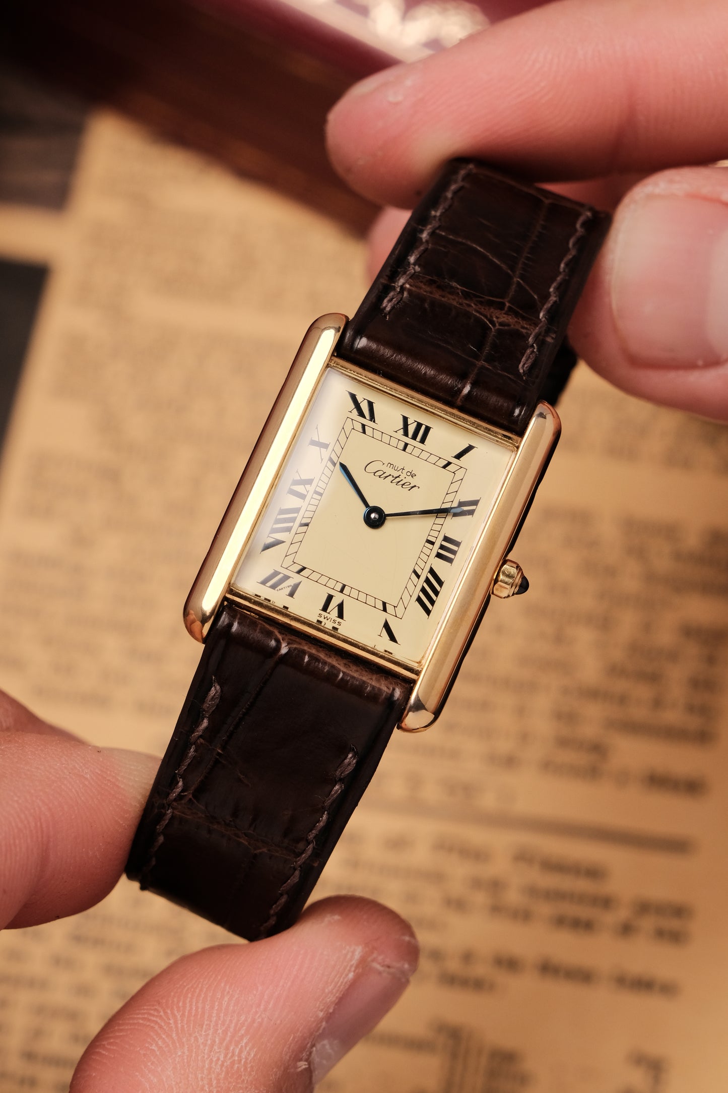 1990's CARTIER MUST DE CARTIER TANK VERMEIL ROMAN DIAL QUARTZ 23MM