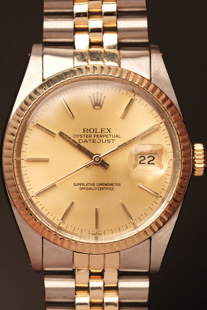 Rolex Datejust 36 16013 Two Tone 18k Yellow Gold Jubilee Bracelet Fluted Bezel + Box and Booklet