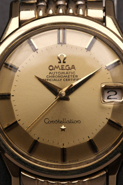 OMEGA CONSTELLATION PIE PAN DOG LEG GOLD AUTOMATIC CHRONOMETER REF. 168.005
