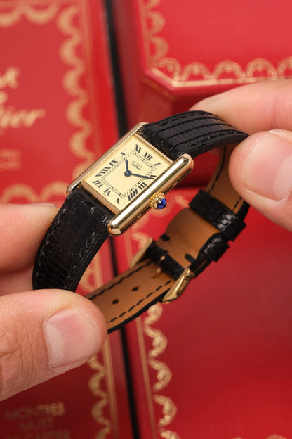 1999 Vintage Cartier Tank Vermeil 1613 ROMAN DIAL QUARTZ 20x28mm + Box and Paper