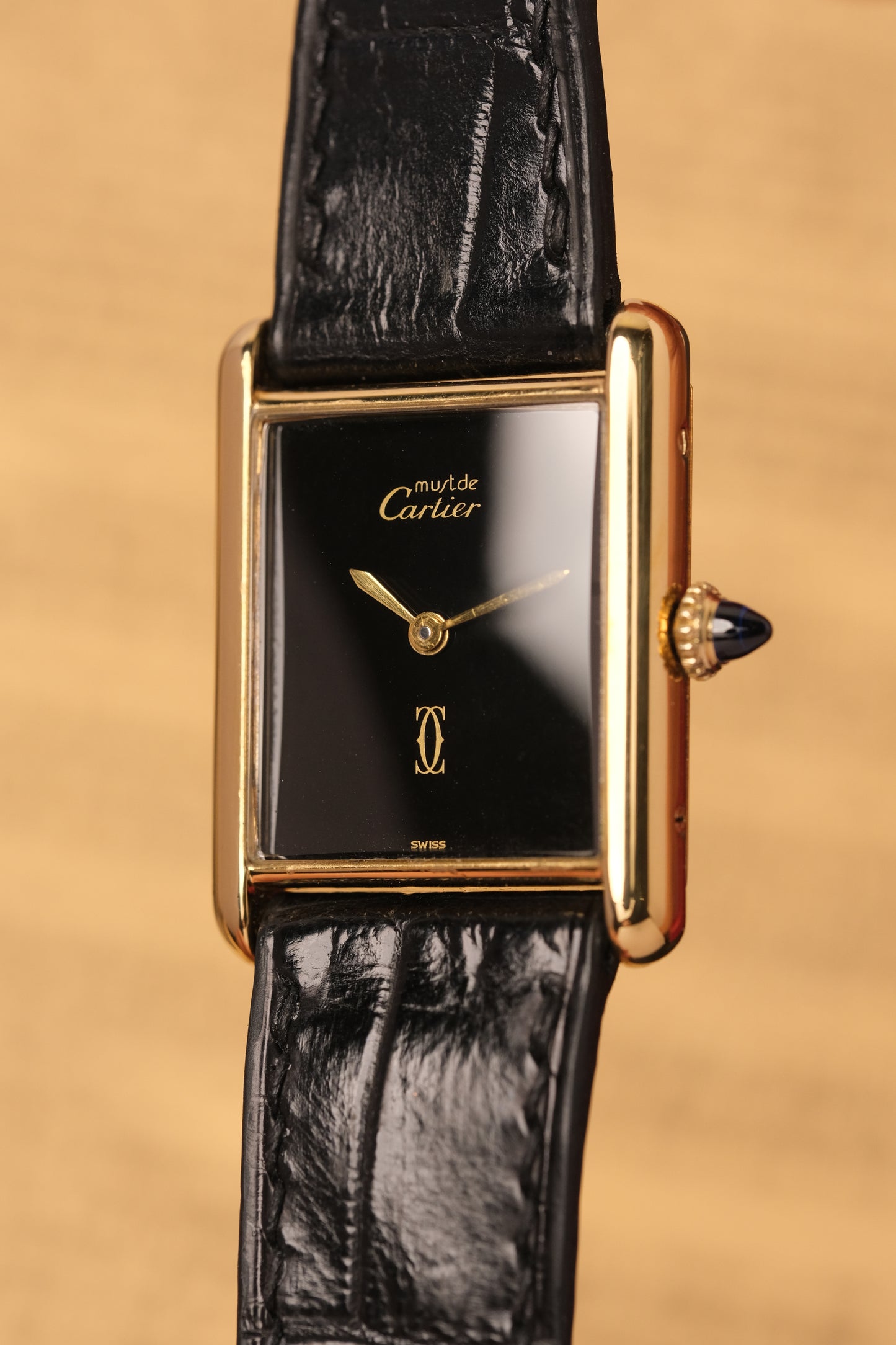 CARTIER MUST DE CARTIER TANK 23x31 Hand Winding VERMEIL Black DIAL REF. 6 213967