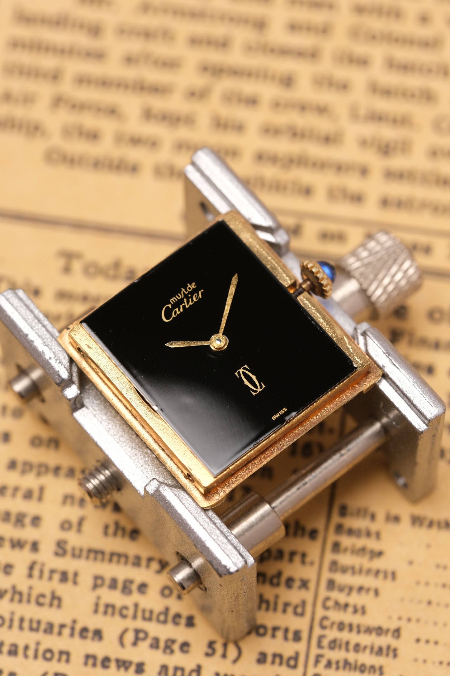 CARTIER MUST DE CARTIER TANK 23x31 Hand Winding VERMEIL Black DIAL REF. 6 062961