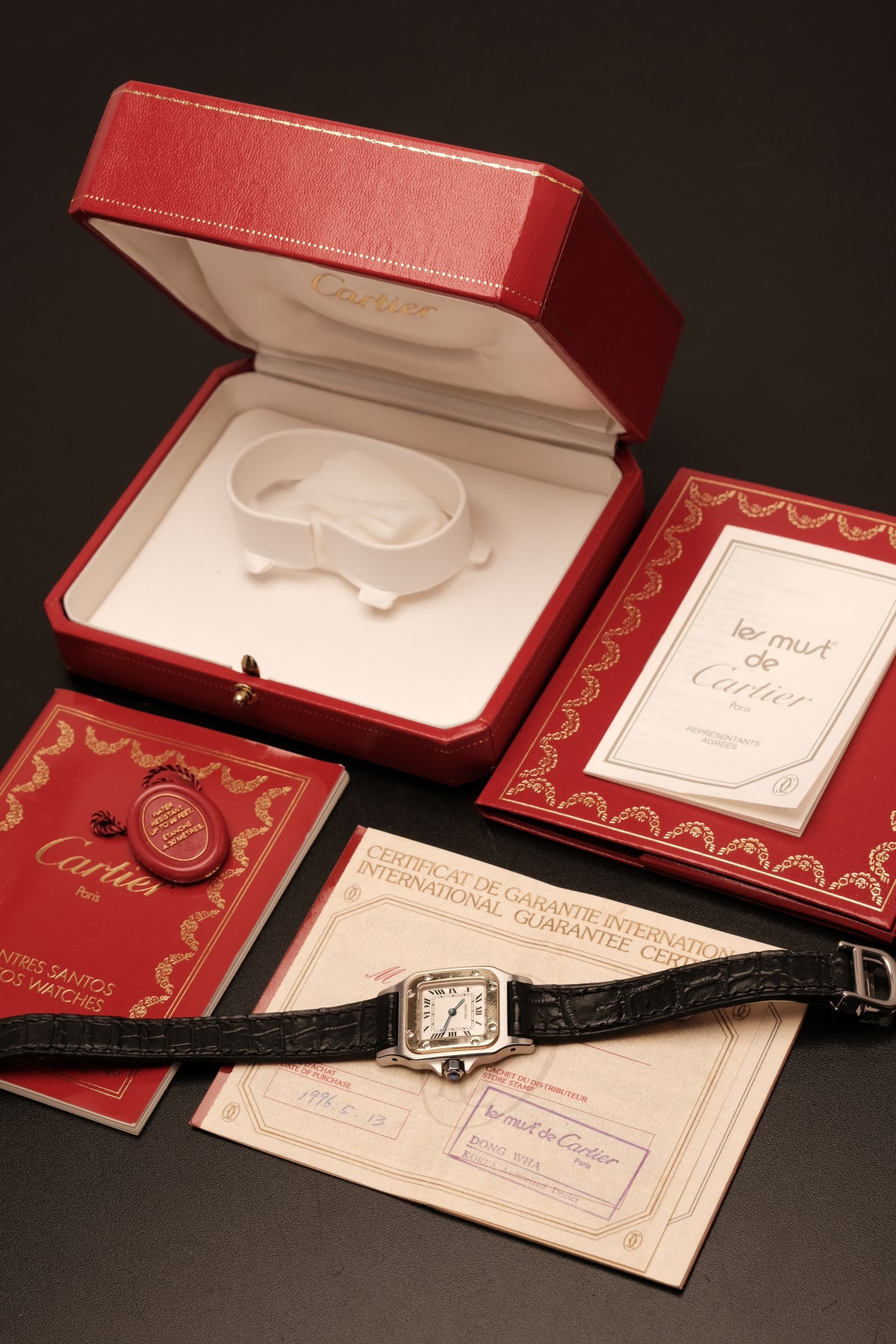 Cartier Santos Galbee 1057930 Quartz Gold/Steel White Dial SM (24x35mm) + Box and Paper