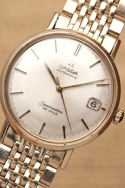 1967  14K Solid Gold Omega Seamaster De Ville reference LL 6590-1 34mm with Gold beads of rice bracelet