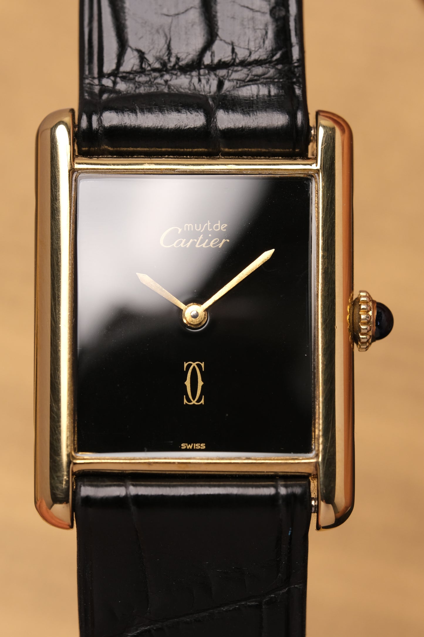 CARTIER MUST DE CARTIER TANK 23x31 Hand Winding VERMEIL Black DIAL REF. 6 062961