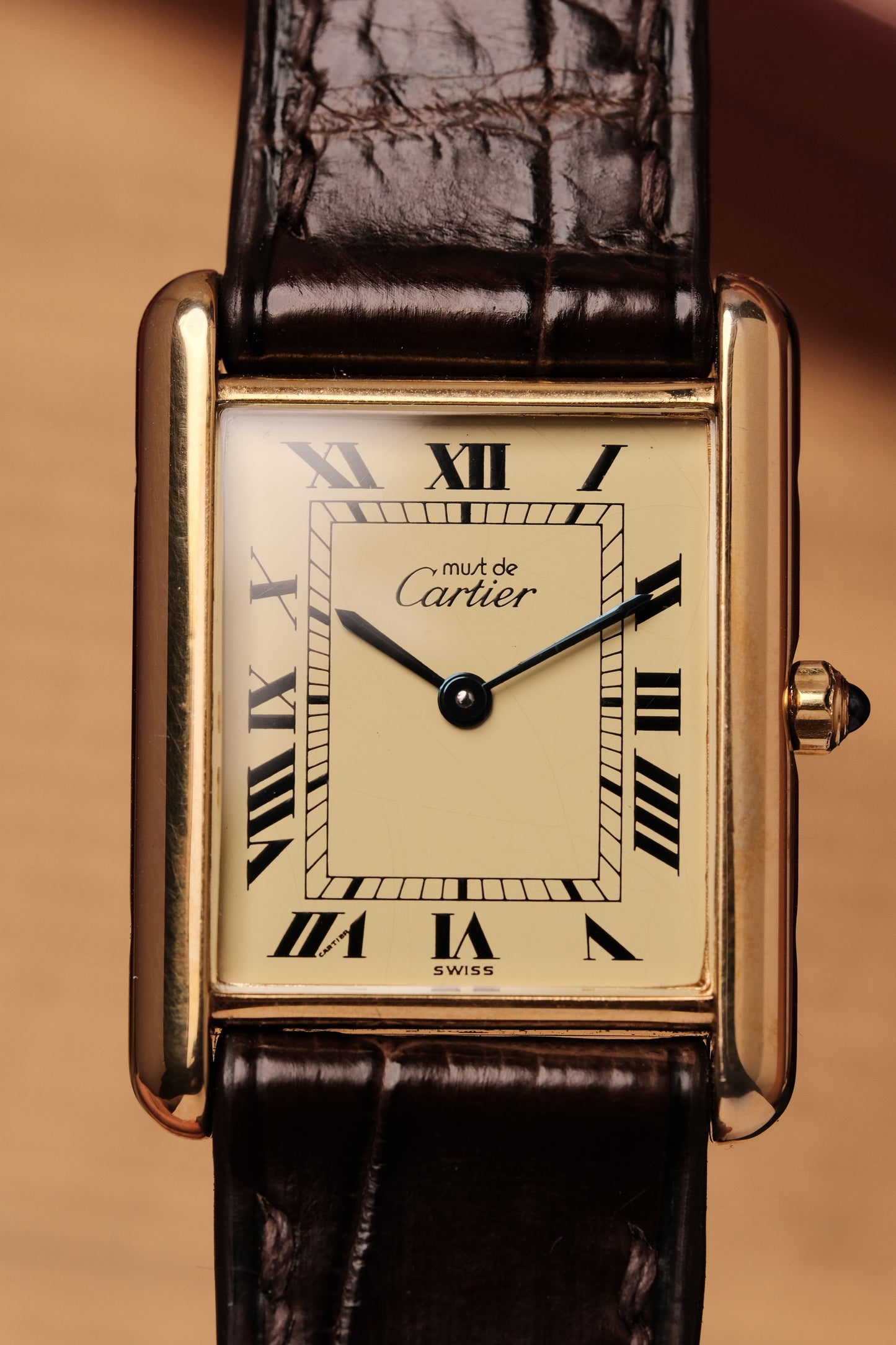 1990's CARTIER MUST DE CARTIER TANK VERMEIL ROMAN DIAL QUARTZ 23MM