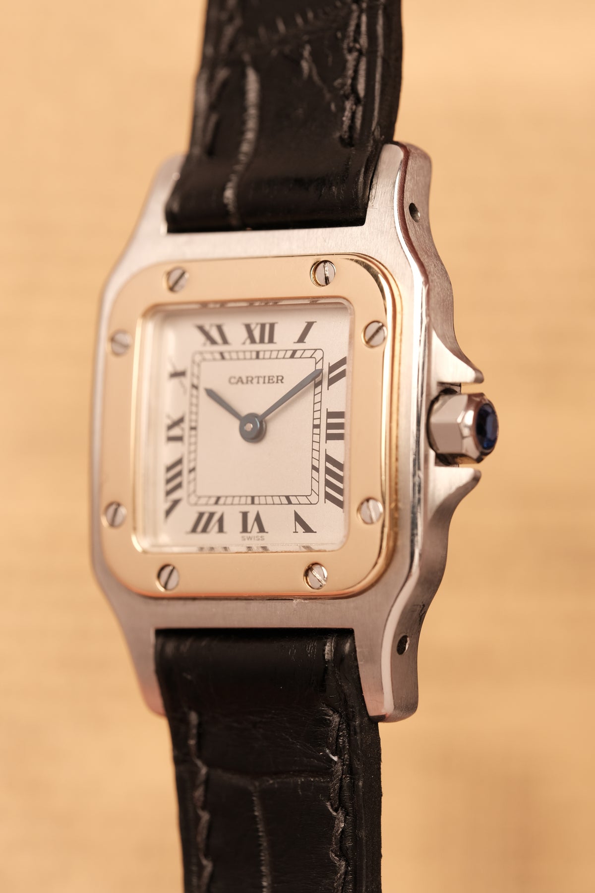 Cartier Santos Galbee 1057930 Quartz Gold/Steel White Dial SM (24x35mm) + Box and Paper
