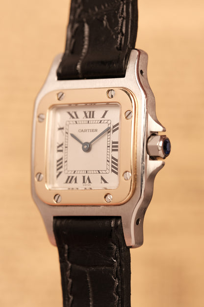 Cartier Santos Galbee 1057930 Quartz Gold/Steel White Dial SM (24x35mm) + Box and Paper