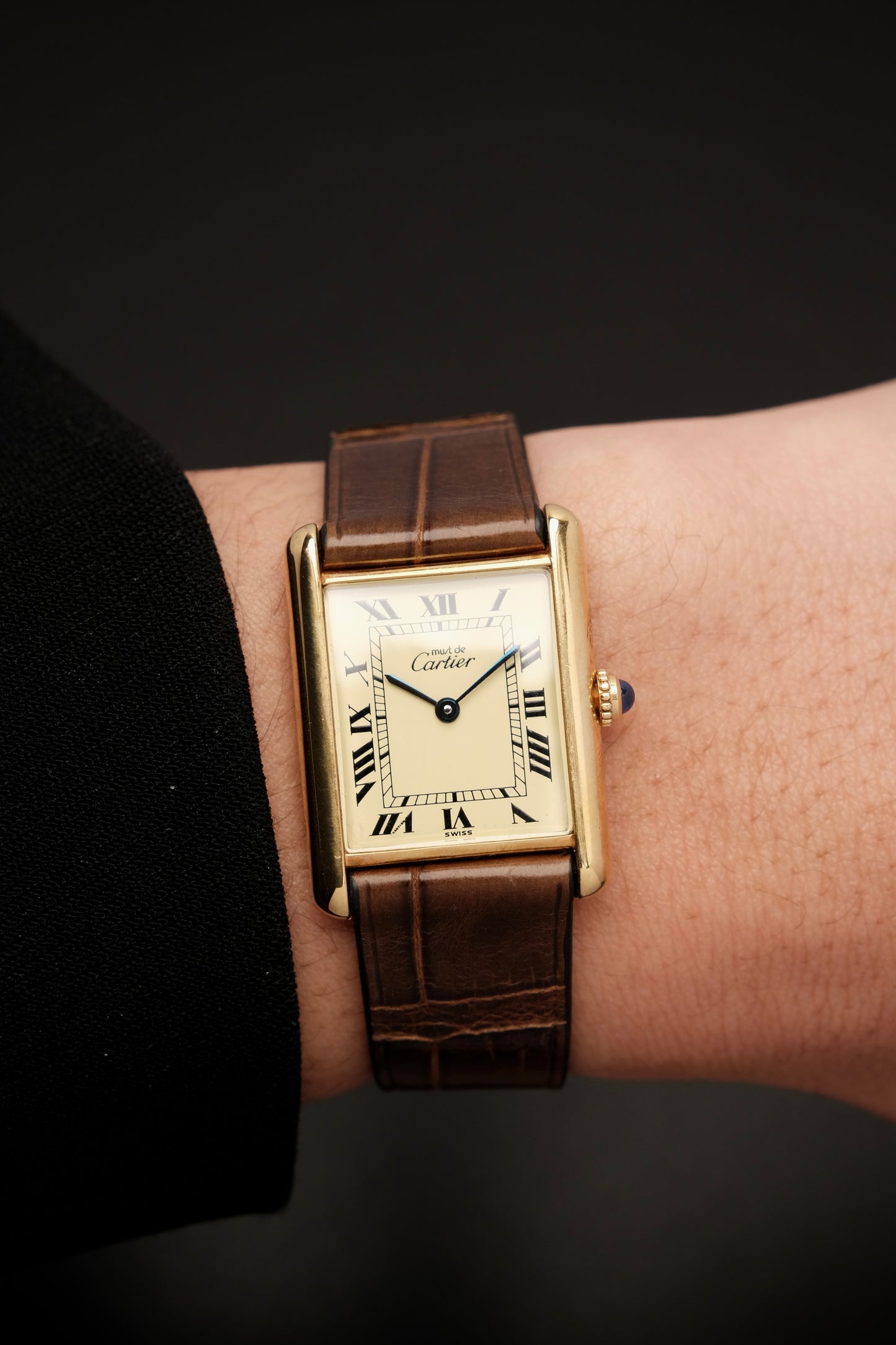 CARTIER MUST DE TANK VERMEIL (LM 23x31mm) ROMAN DIAL QUARTZ + Coffee Strap