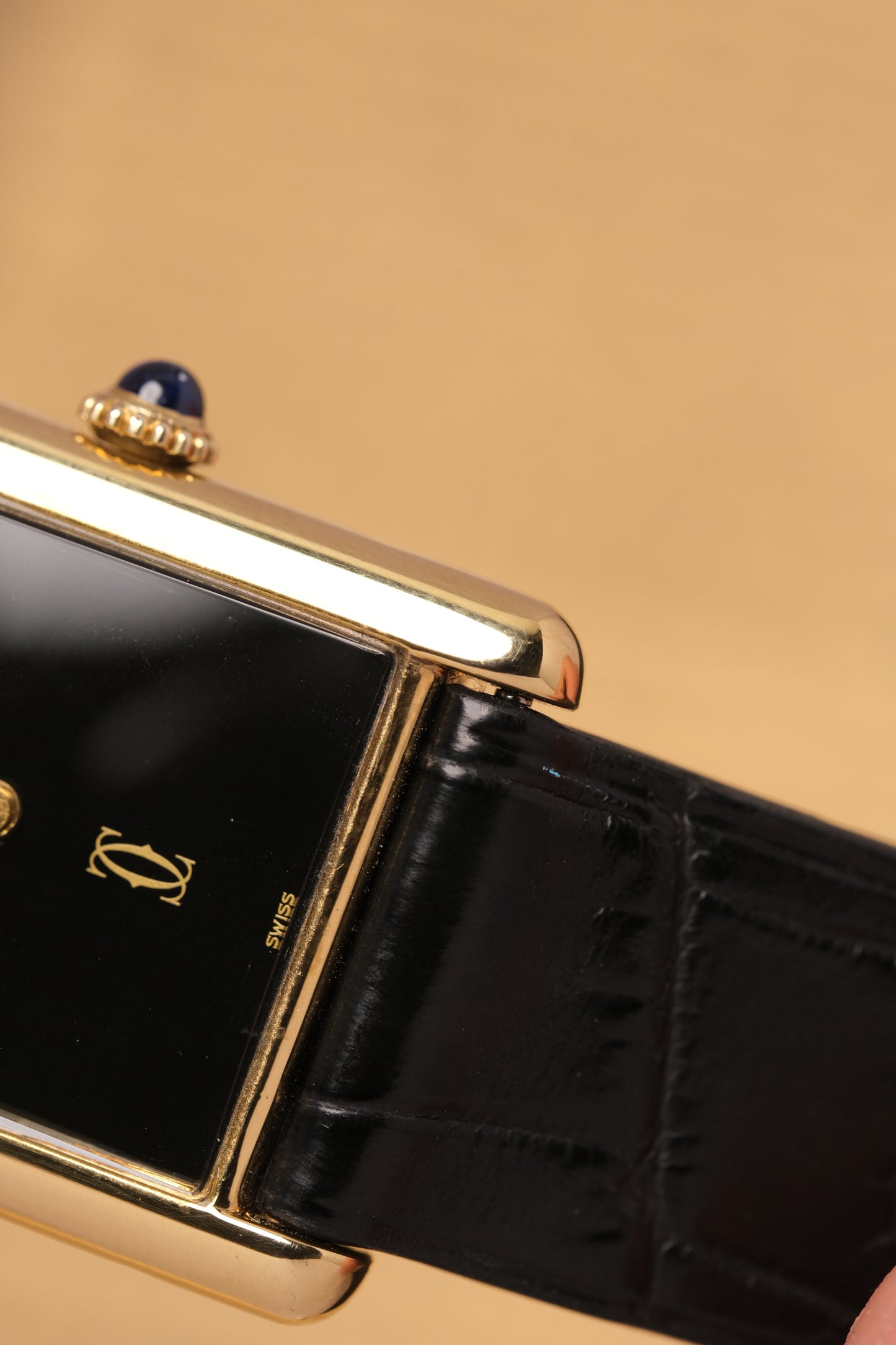 CARTIER MUST DE CARTIER TANK 23x31 Hand Winding VERMEIL Black DIAL REF. 6 062961