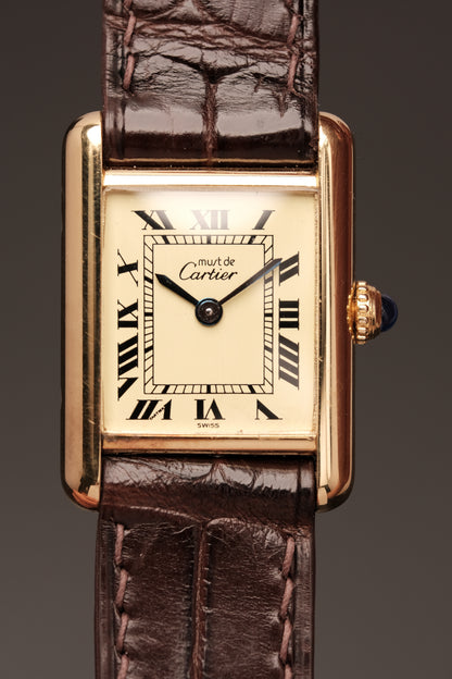 Vintage Cartier Must De Tank Vermeil (SM 20x28mm) ROMAN Ivory DIAL QUARTZ Ref.5057001