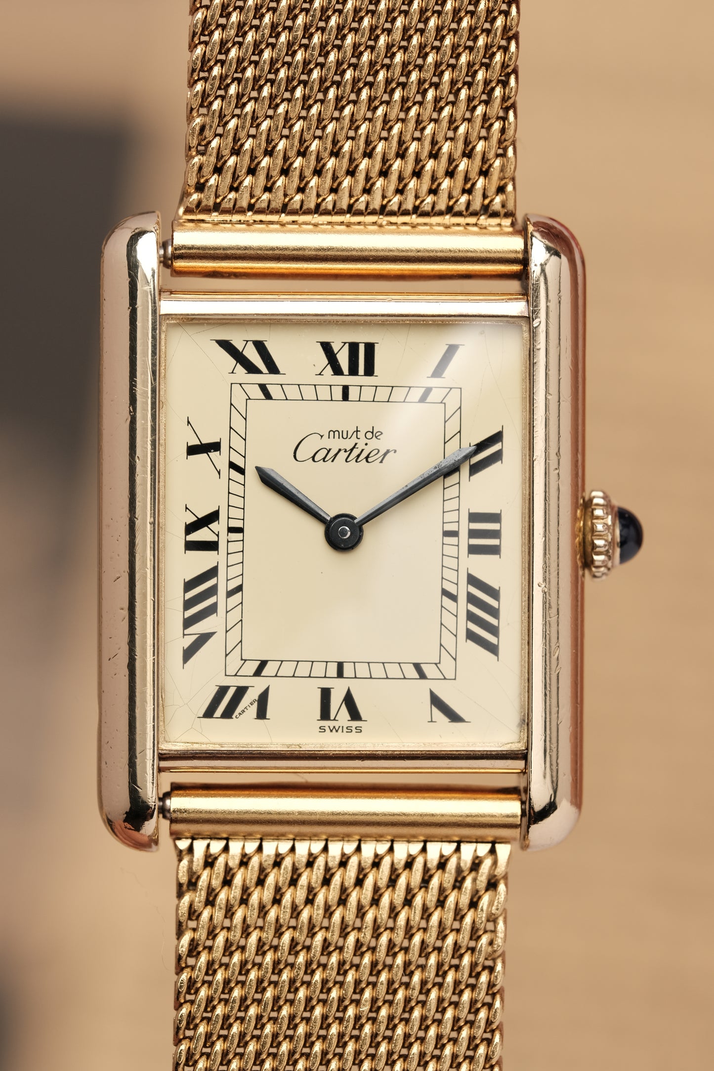 CARTIER MUST DE TANK VERMEIL (LM 23x31mm) ROMAN DIAL HAND WINDING 6144974 + BOX