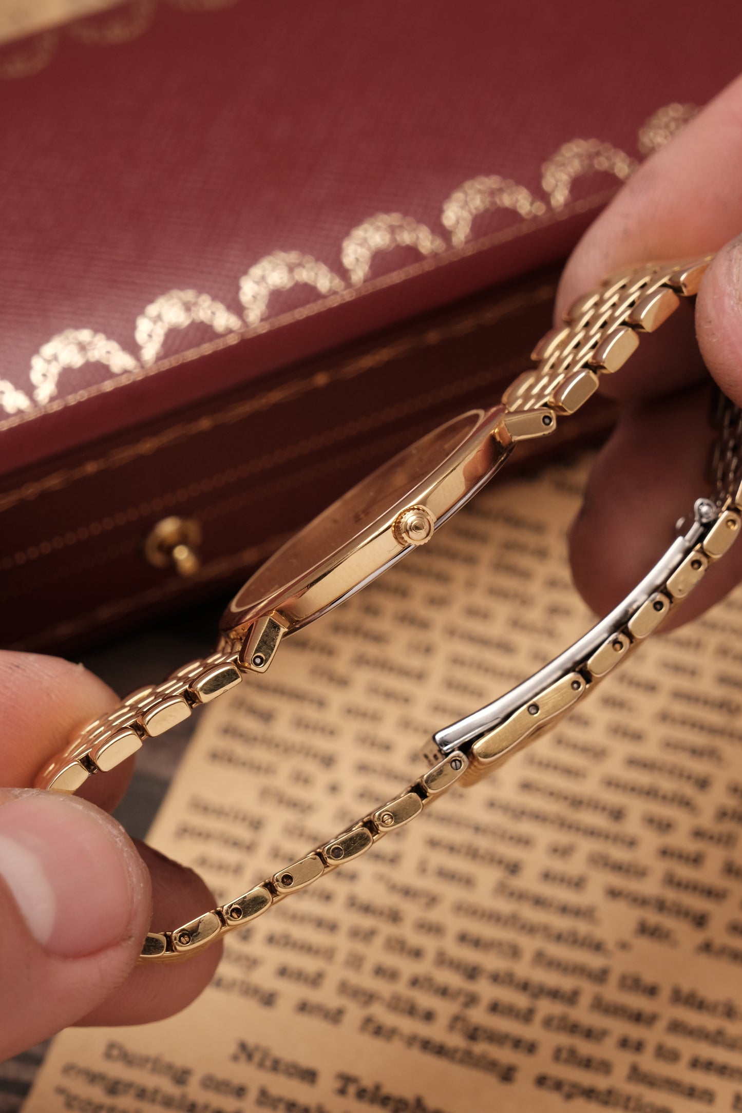 1990's (New Old Stock) Omega De Ville 395 0875.2 Quartz Gold Plated Integrated Bracelet